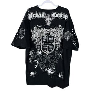 Vintage Y2K 90 Victorious Men Oversized T Shirt 3XL Streetwear Embroidered Black